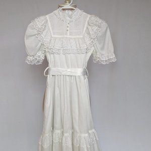 Vintage Bryan White Lace Swiss Dot Girls Prairie Dress